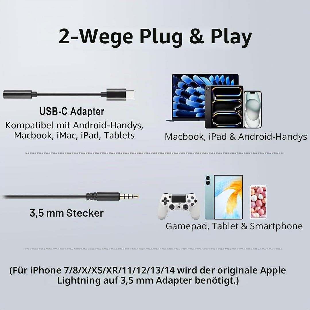 3,5 mm kabelgebundenes Headset mit Noise Canceling Mikrofon, USB-C/3,5 mm Jack 2-in-1 PC Headset, St