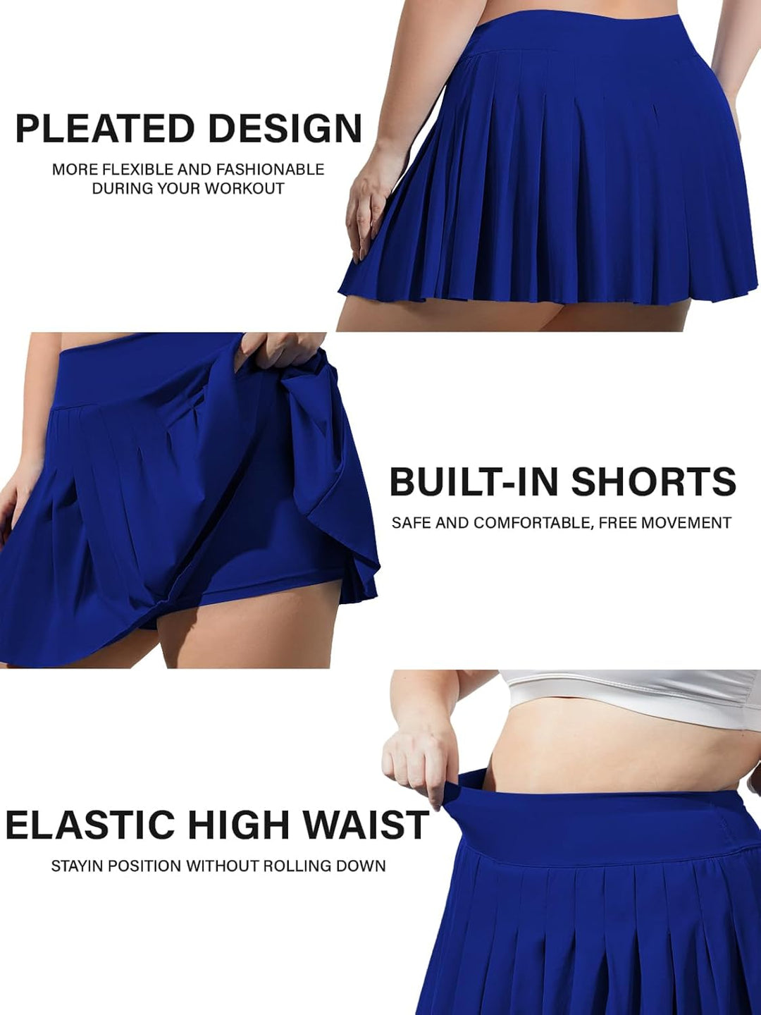 Moon Wood Damen Mini Rock Elastisch Hohe Taille Solid Basic Gefaltet Röcke Tennis Skater Skirt Kurz