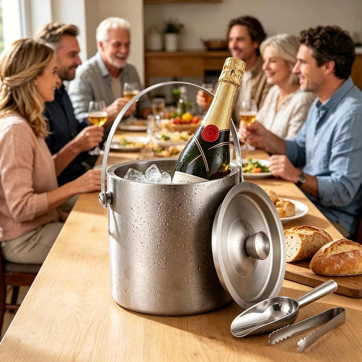 Eiswürfelbehälter Edelstahl, 2L Eiseimer mit Doppelwand-Design, Eisbehälter für Eiswürfel Eiskübel m