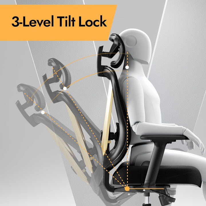 Ergonomischer Bürostuhl mit 3D Lendenstütze & 3D verstellbaren Armlehnen, V-Rücken-Design, Bequemer
