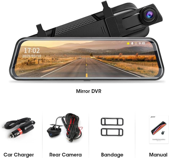 Jansite Spiegel Dashcam 10'' Touch Screen Full HD 1080P, Autokamera Rückfahrkamera mit 10 Meter Kabe