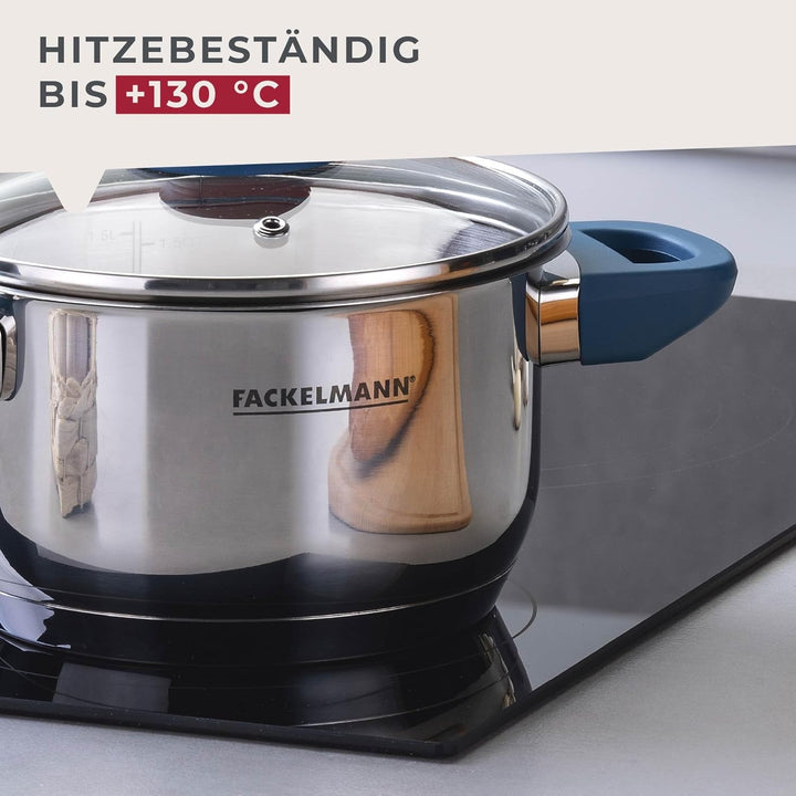Fackelmann Kochtopf Essential Ø 16 cm, Edelstahl, mit ergonomischen Bakelit-Griffen, für alle Herdar