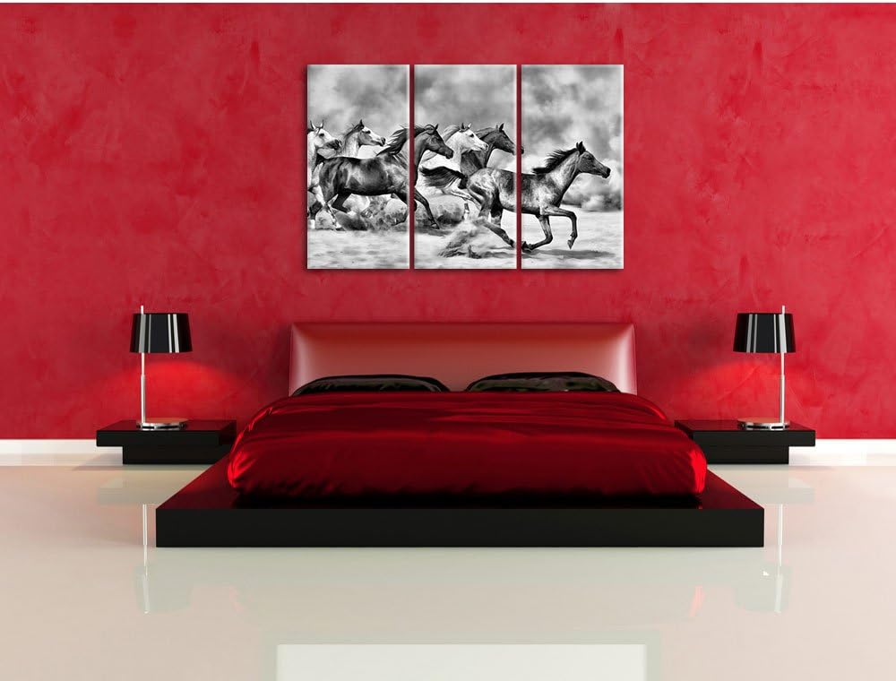 Pixxprint Western Pferde in Wüste als Leinwandbild/Grösse: 3Teilig (120x80) / Wandbild/Kunstdruck/fe