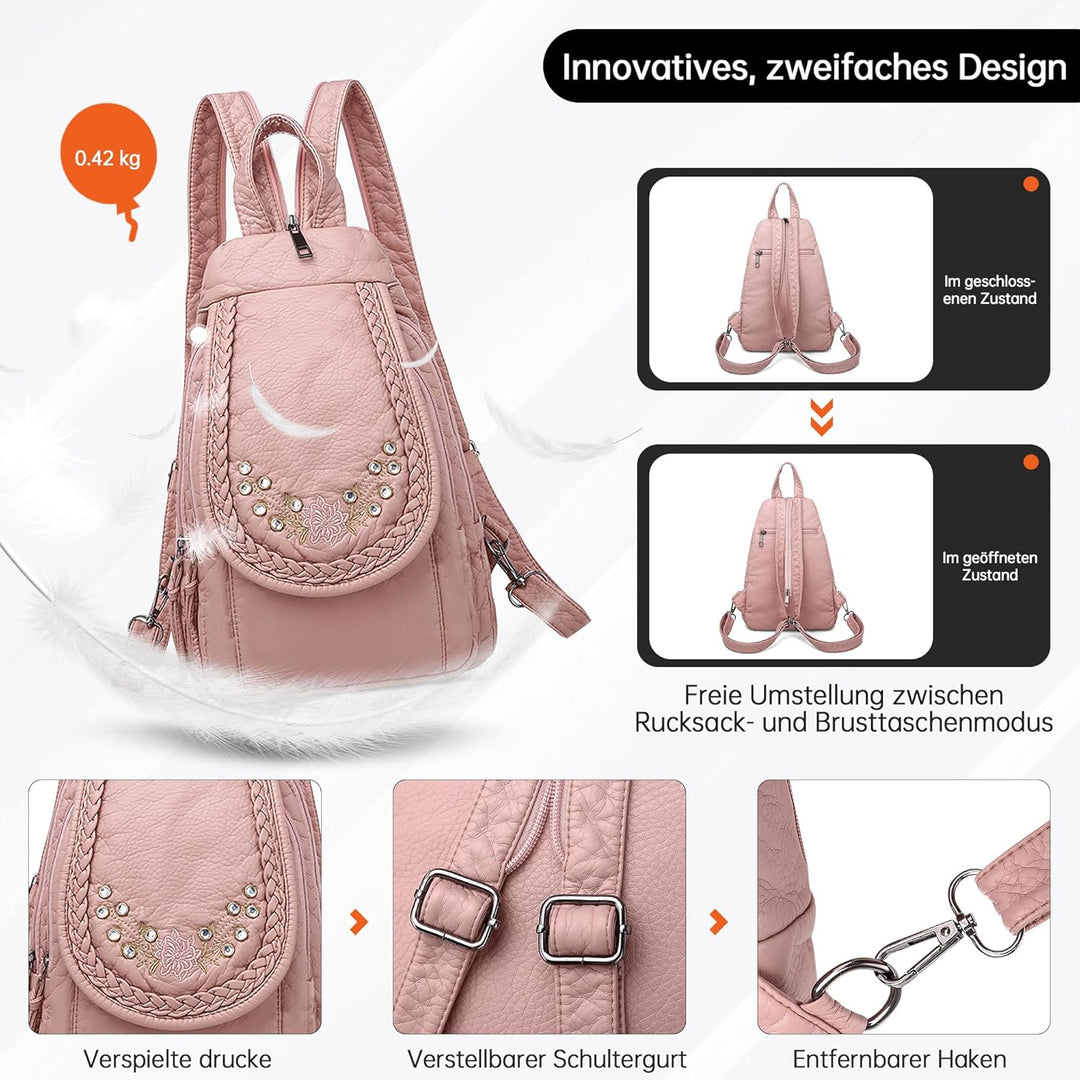 DIRRONA Rucksack Damen Beiläufig Kleine Brusttasche für Damen Multifunktionale Reise Wasserdicht Sch