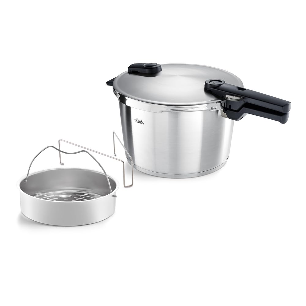 Fissler Vitaquick Premium/grosser Schnellkochtopf (10 L, Ø 26 cm) m. Einsatz, Edelstahl-Dampfkochtop
