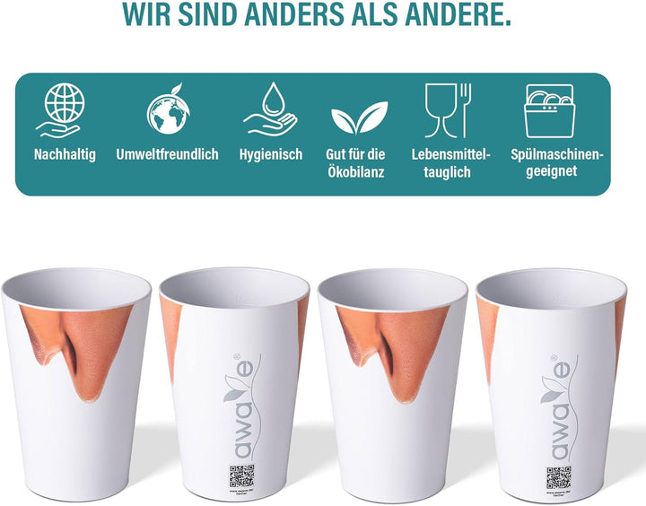 AWAVE Festival Becher Set 4-teilig aus rPET, 400 ml, mit Eichstrich, Stapelbar, Mehrweg Wiederverwen