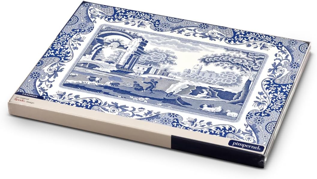Blue Italian Placemats, Wood, Blue and White, 40.1 x 29 x 0.58 cm