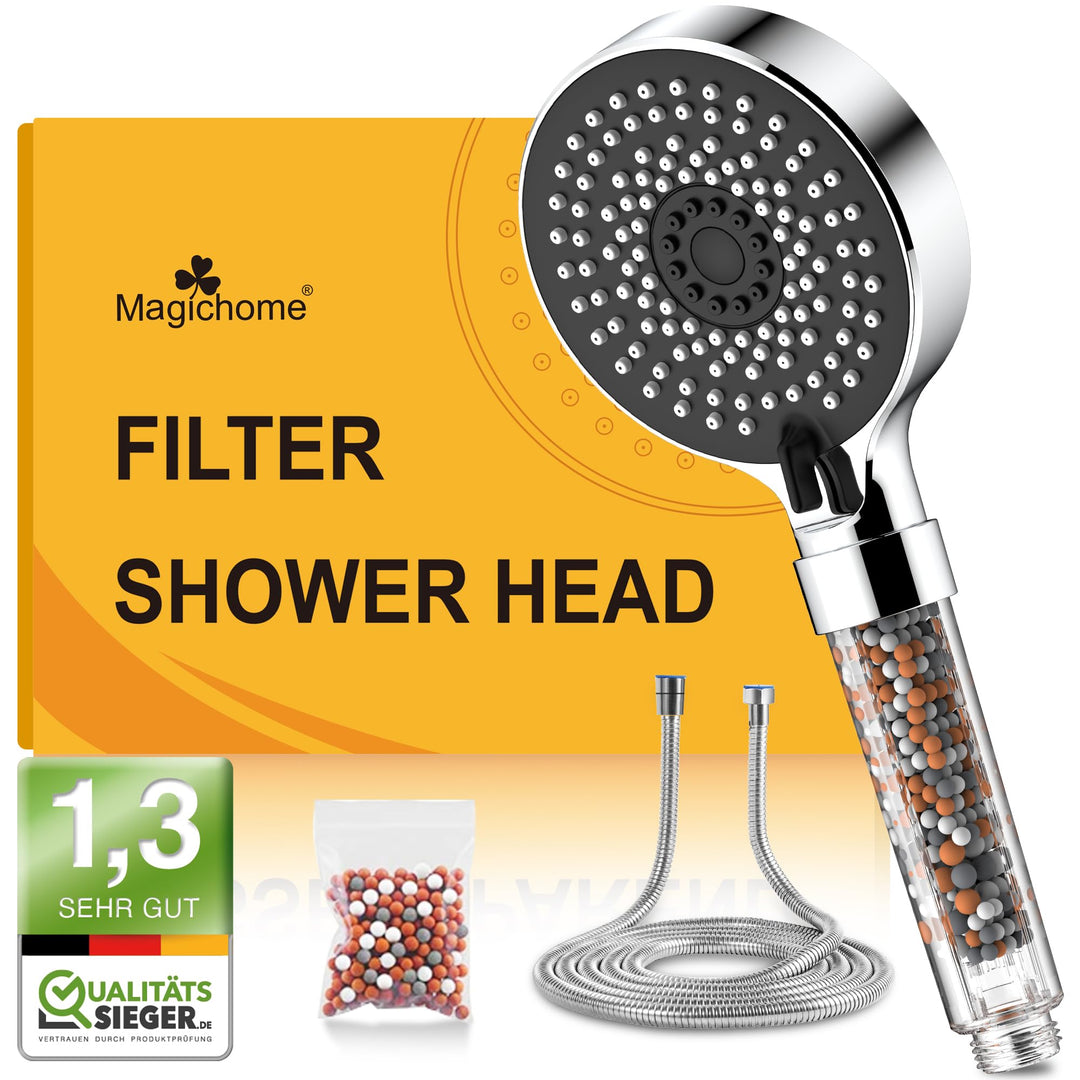 Magichome Duschkopf mit Schlauch 2M,Handbrause Filter Mineralsteinen und 5 Strahlarten, Wassersparen