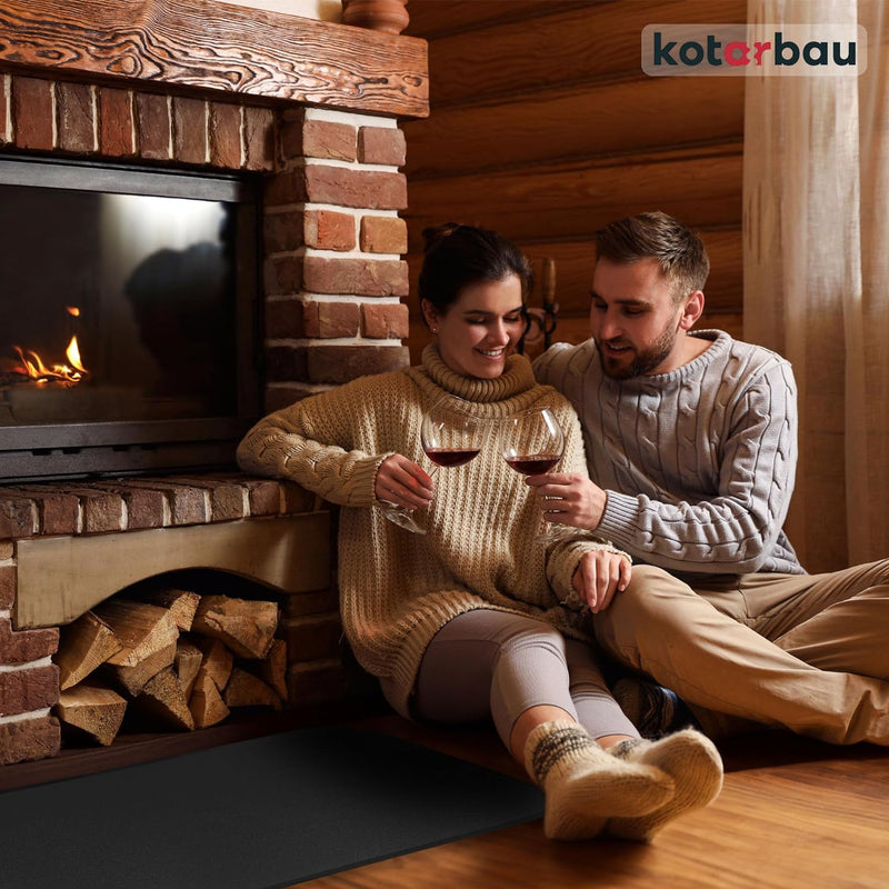 KOTARBAU® Kamin Bodenplatte 60 x 80 cm aus Pulverbeschichtung Stahl Schwarz Bodenblech Ascheblech Ka