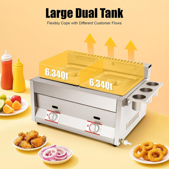 Professionelle Doppelfriteuse Gas 2x6L für Gastro | Friteuse mit Fett und Öl, Deep Fryer für Pommes