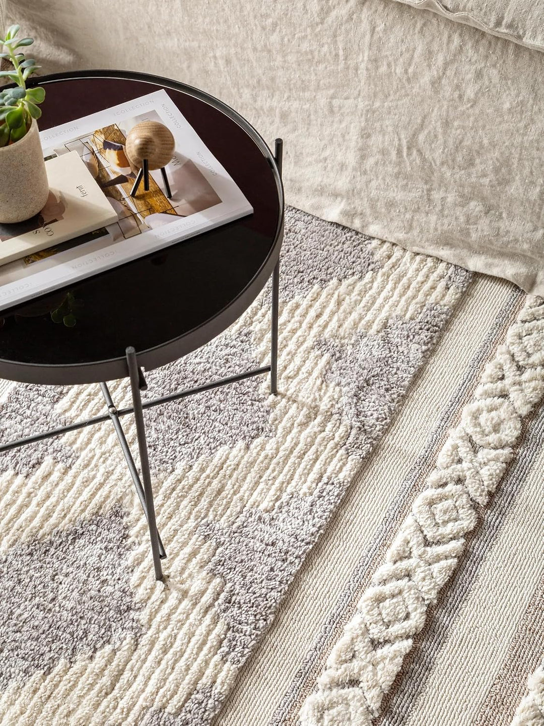 benuta TRENDS Kurzflor Teppich OYO Cream/Grau 120x180 cm - Moderner Teppich für Wohnzimmer, 40538948