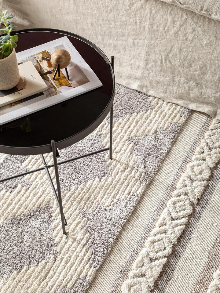 benuta TRENDS Kurzflor Teppich OYO Cream/Grau 120x180 cm - Moderner Teppich für Wohnzimmer, 40538948