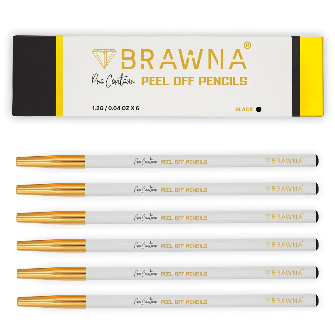 BRAWNA 6er Set Brow Pro Peel-Off Mapping Stifte Schwarz – Wasserfester Augenbrauen Mapping Stift – P