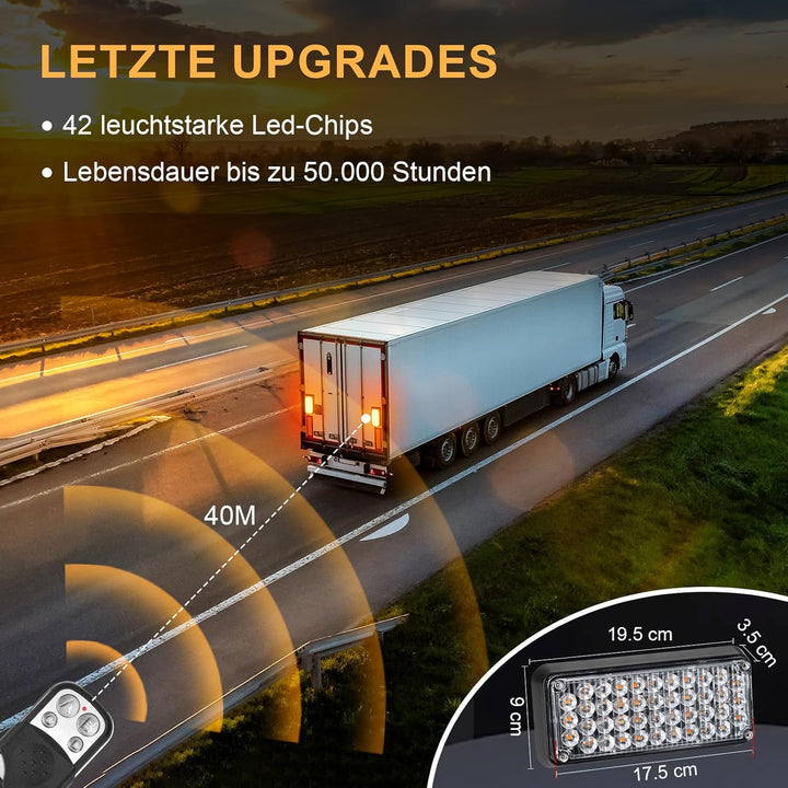 Dinfu LED Warnleuchte akku mit Fernsteuerung, 12V gelbes blinklicht auto magnet kabellose 5 Modes wi