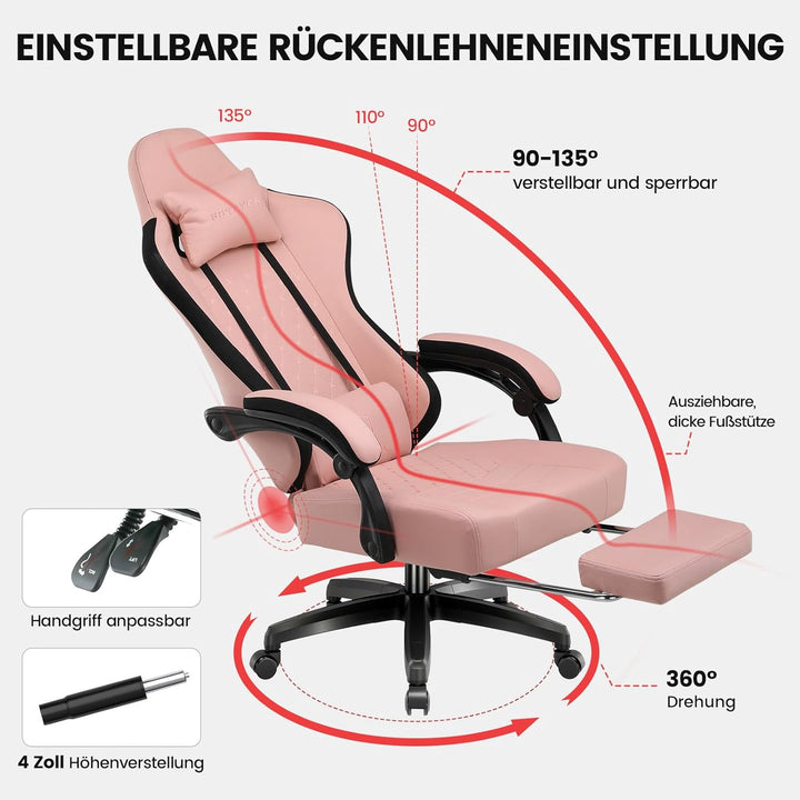GTPLAYER Gaming Stuhl Stoff, Gaming Sessel mit Taschenfederkissen, ergonomischer Drehstuhl, Gamer St