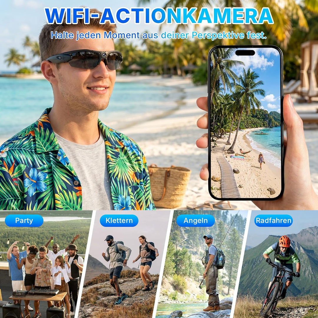Sonnenbrillen mit Actionkamera, 120°-Smart-Brillen-Kamera (schwarz) | Brillen-Actionkamera mit WLAN,
