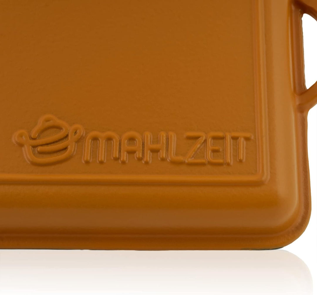 Mahlzeit Gusseisen Bräter emailliert | 10,8 Liter | Sunny Orange | Bräter 2in1 mit Bratpfanne | Brät