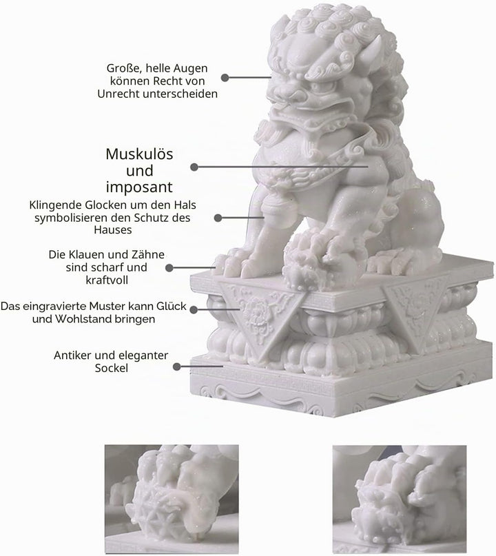 FOO Dogs Löwenstatue aus Stein,Feng Shui Schutzlöwe für Haustür, Garten &amp; Aussendekoration, Asiatisc