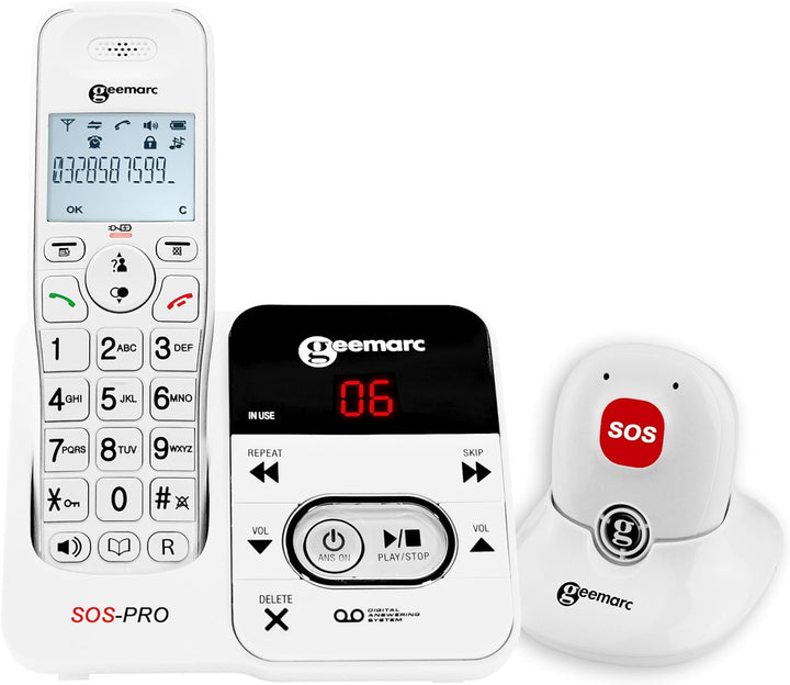 Geemarc Amplidect 295 SOS Pro - Verstärktes schnurloses Telefon und Notruf-Medaillon mit Anrufbeantw
