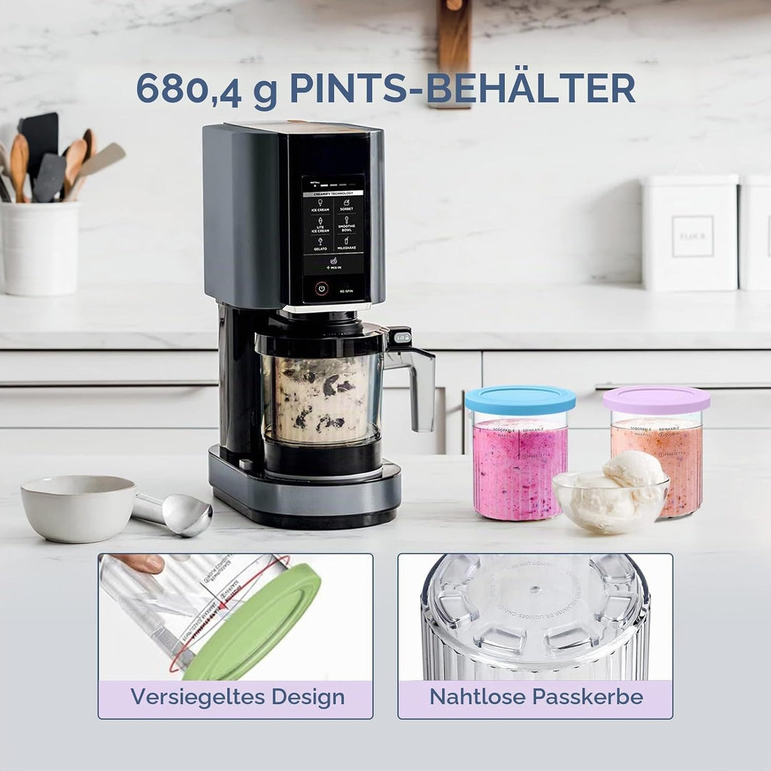 4 Stück Ersatz Behälter, 24 oz Auslaufsicher für Ninja CREAMi Deluxe NC500 NC501, mit Eisportioniere