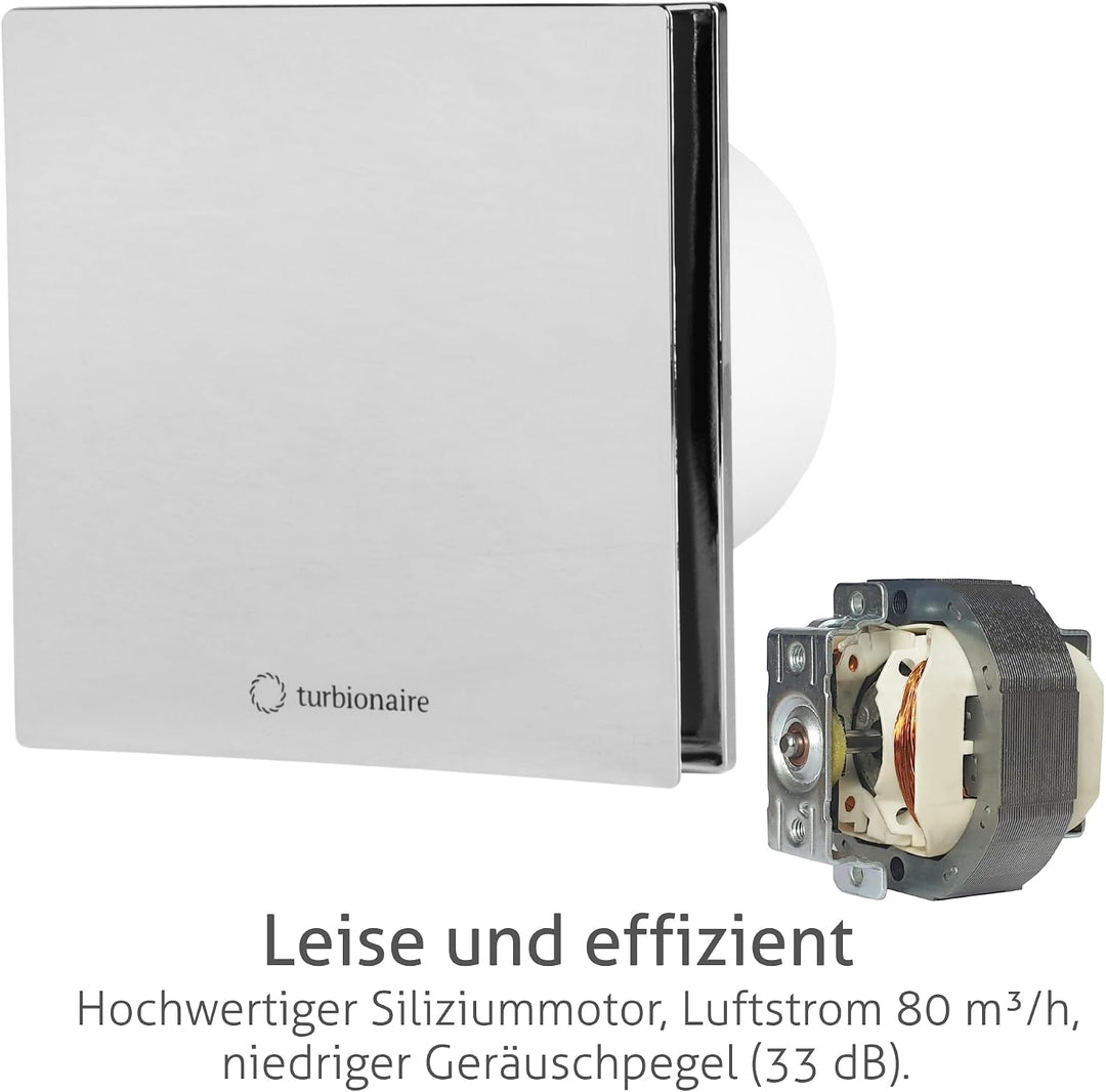 Turbionaire Arte 100 SC Bad Ventilator 100mm Verchromt für die Evakuierung Standard für Bad, Küche,