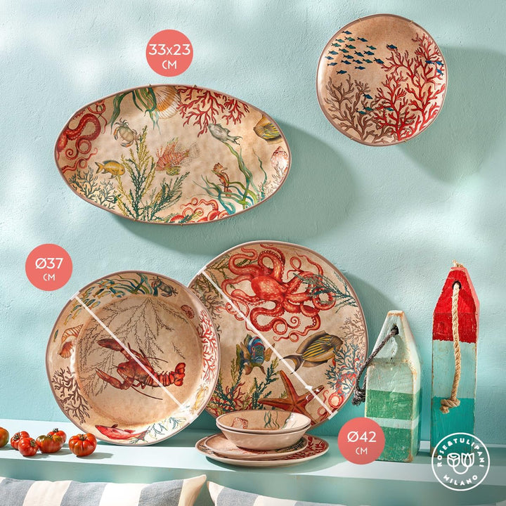 Nador Sea Life Teller, oval, 100% Melamin, 24 x 15 cm, in Geschenkbox, 2 Stück, Nicht zutreffend, 2