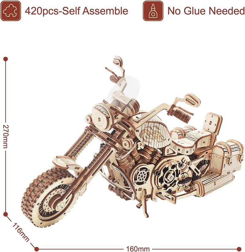 ROKR 3D Puzzle Holzbausatz Mechanische Getriebe Modell Cruiser-Motorrad für Kinder Erwachsene, Cruis