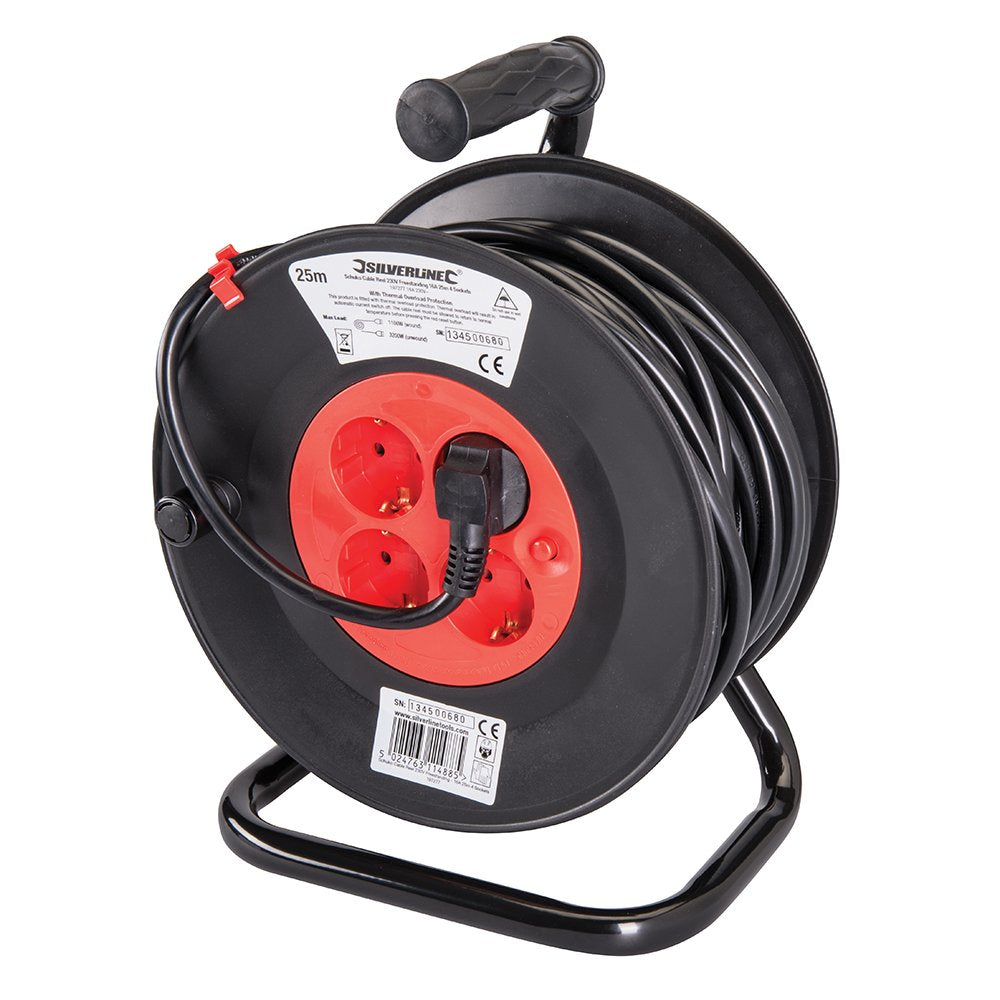Power Master 197277 Europäische Schuko-Kabeltrommel, Steckertyp F, 230 V 16 A, 25 m, 4 Steckdosen (C