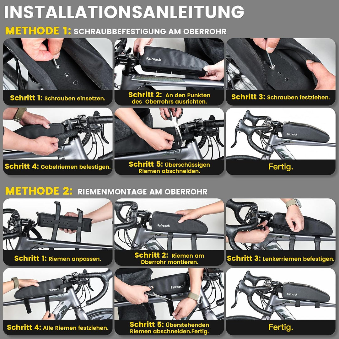 100% wasserdichte Fahrrad Rahmentasche, 1,8L Oberrohrtasche mit Dualem Befestigungssystem, Leichte &amp;