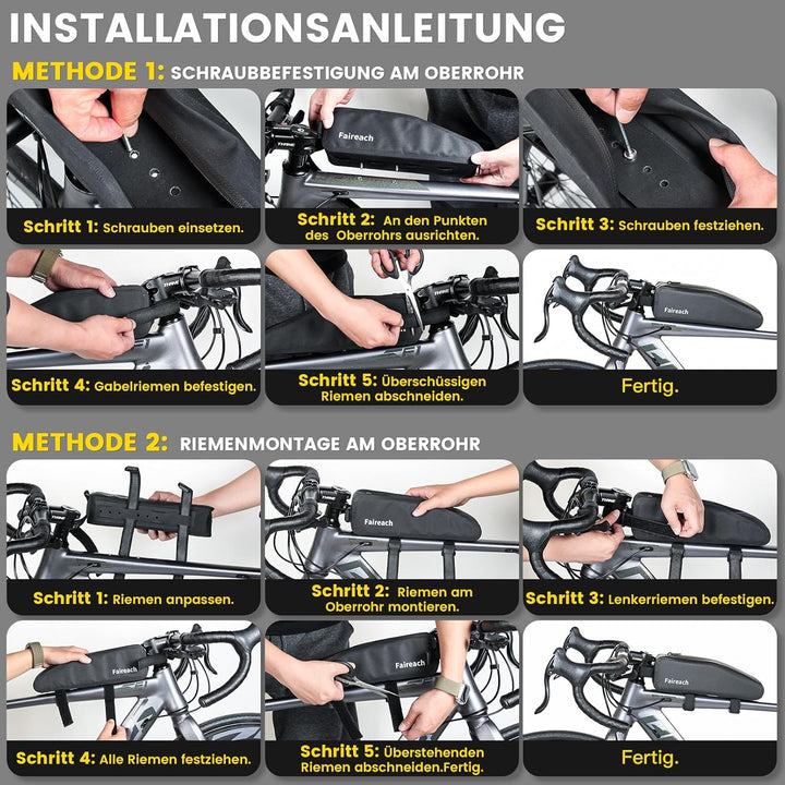 100% wasserdichte Fahrrad Rahmentasche, 1,8L Oberrohrtasche mit Dualem Befestigungssystem, Leichte &amp;
