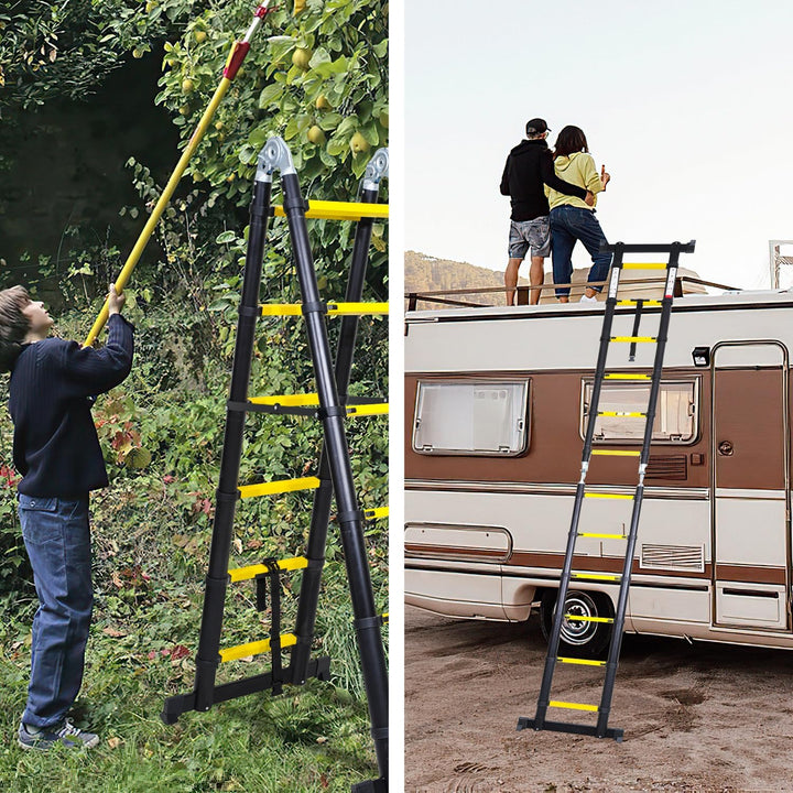 Teleskopleiter, 3.8M (1,9+1,9) Rutschfester Aluminium Stehleiter, 150 KG/330 Pfund Belastbarkeit Aus