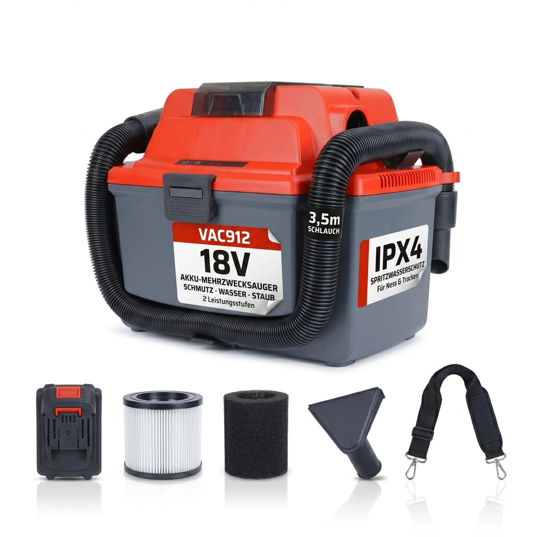 STAHLMANN VAC912 Akku-Nass-/Trockensauger 18V inkl. Akku – kabelloser Nass- & Trockensauger, Brueshl
