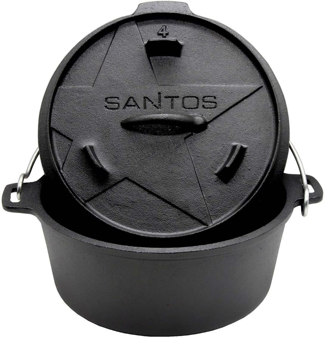 SANTOS Dutch Oven mit Deckel - Schmortopf für Aussenküche - 3,7L/4,5Qt Feuertopf - Gusseisen - ideal