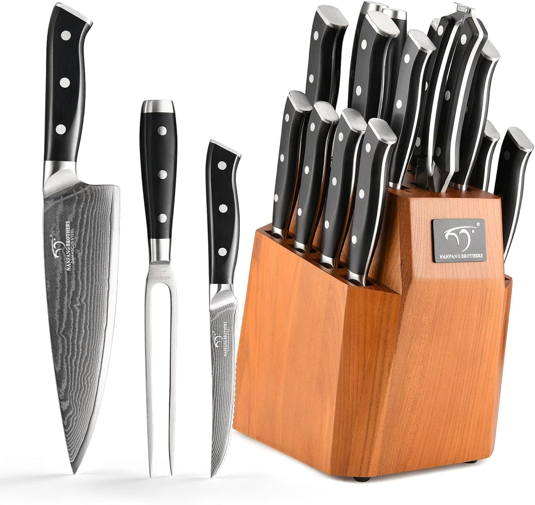 NANFANG BROTHERS Messersets Damast-Küchenmesser Messerset Mit Block,18pcs japanisches Profi-Küchenme
