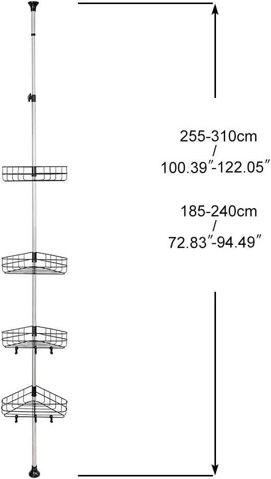 BAOYOUNI Teleskop Duschregal Badregal mit 4 Speicher Körben Höhenverstellbar Badezimmer Regal ohne B