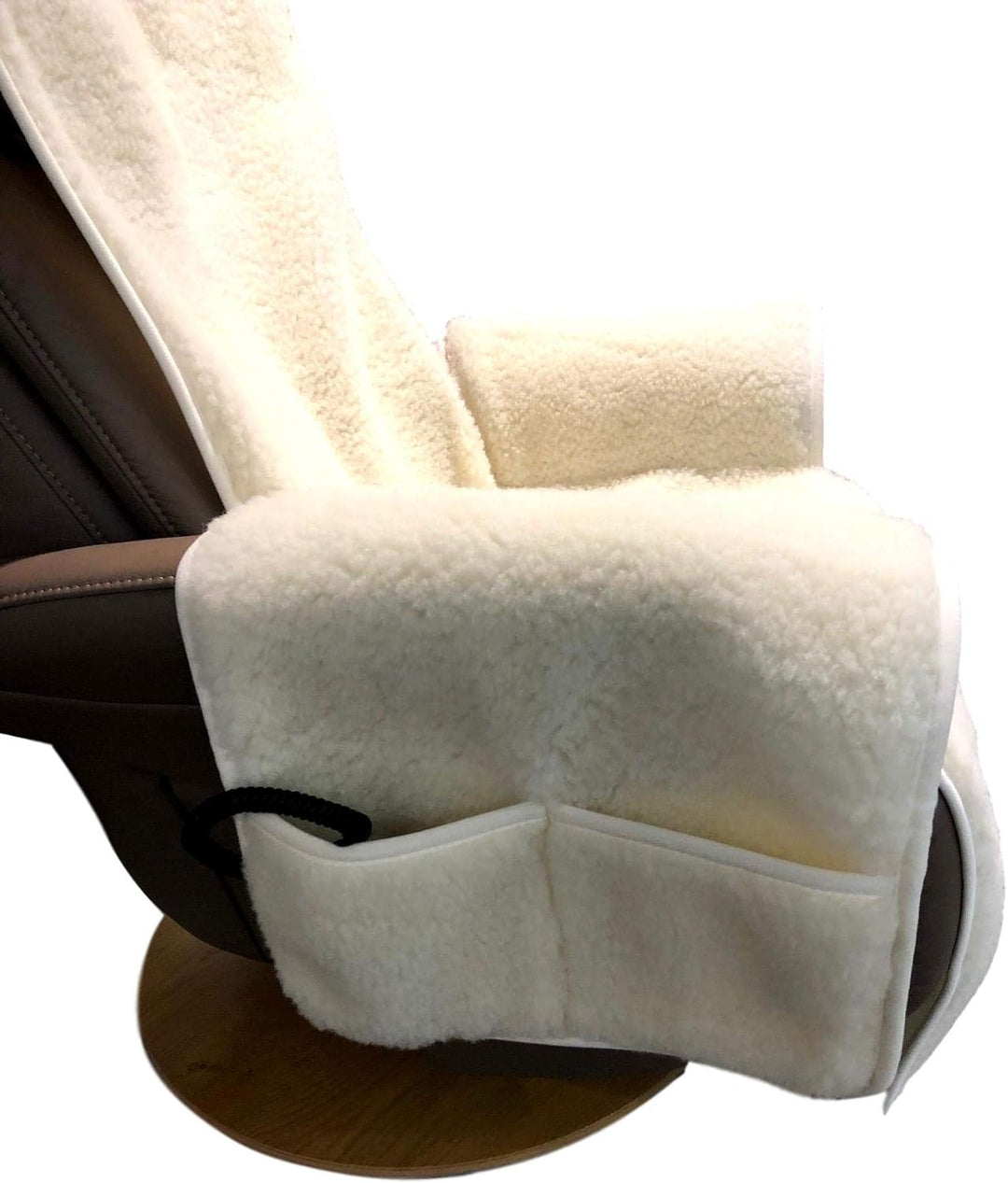 Alpenwolle Sesselschoner Relaxsessel Merino gelockt mit Taschen 100% Wolle Naturweiss