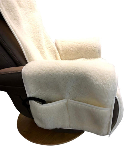 Alpenwolle Sesselschoner Relaxsessel Merino gelockt mit Taschen 100% Wolle Naturweiss