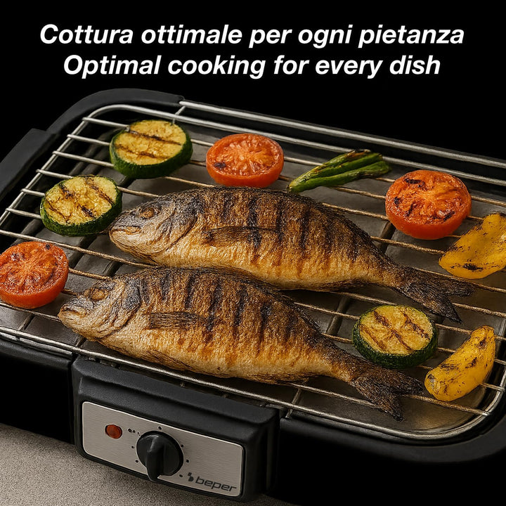 BEPER P101BBQ001 2000W Elektrogrill, XXL-Grillfläche (41,5 x 24 cm), rauchfreies Grillen, zwei Grill