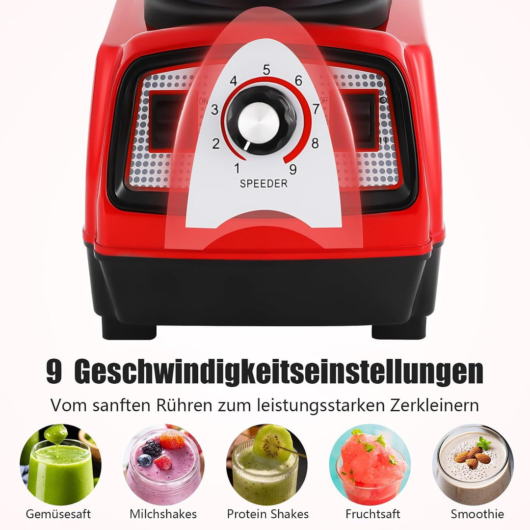2000W Standmixer 4L Mixer Hochleistungsmixer mit 9 Einstellbaren Geschwindigkeiten, Standmixer Smoot