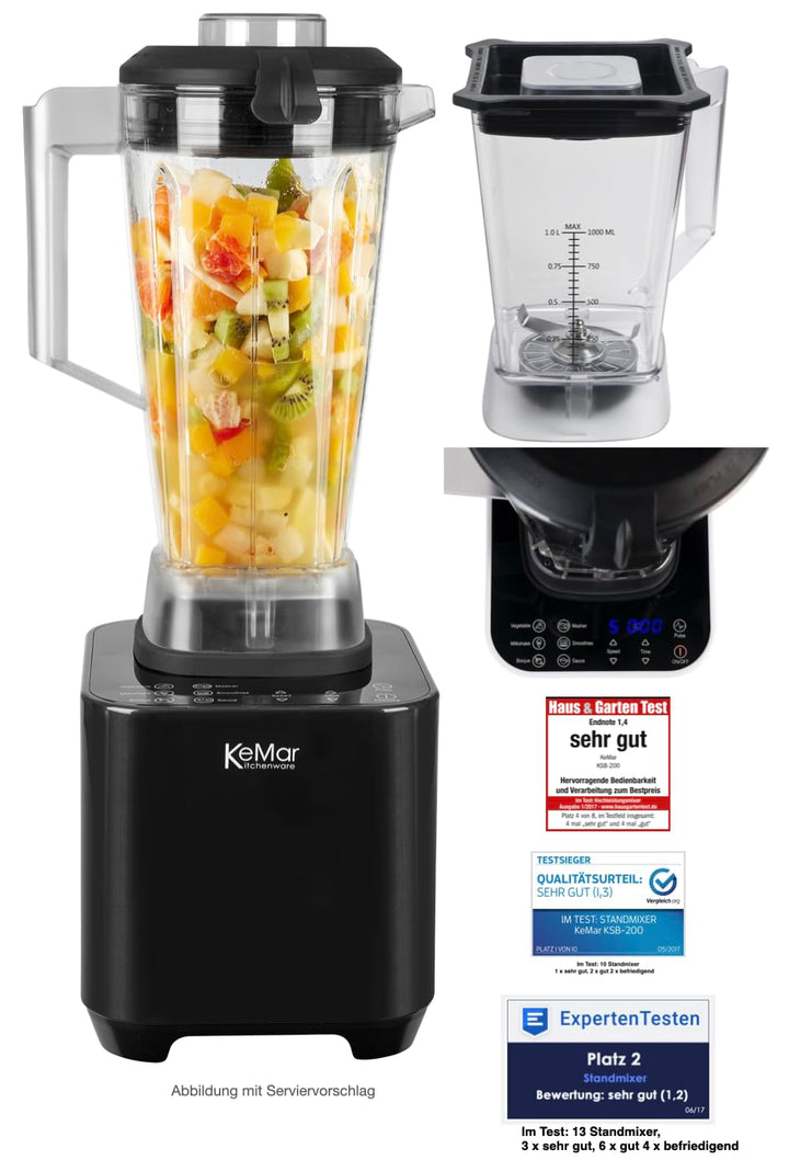 Hochleistungstandmixer (1.500W, 30.000 U/min 6 Programme, Touch Bedienung, inkl. 1L und 2L Behälter