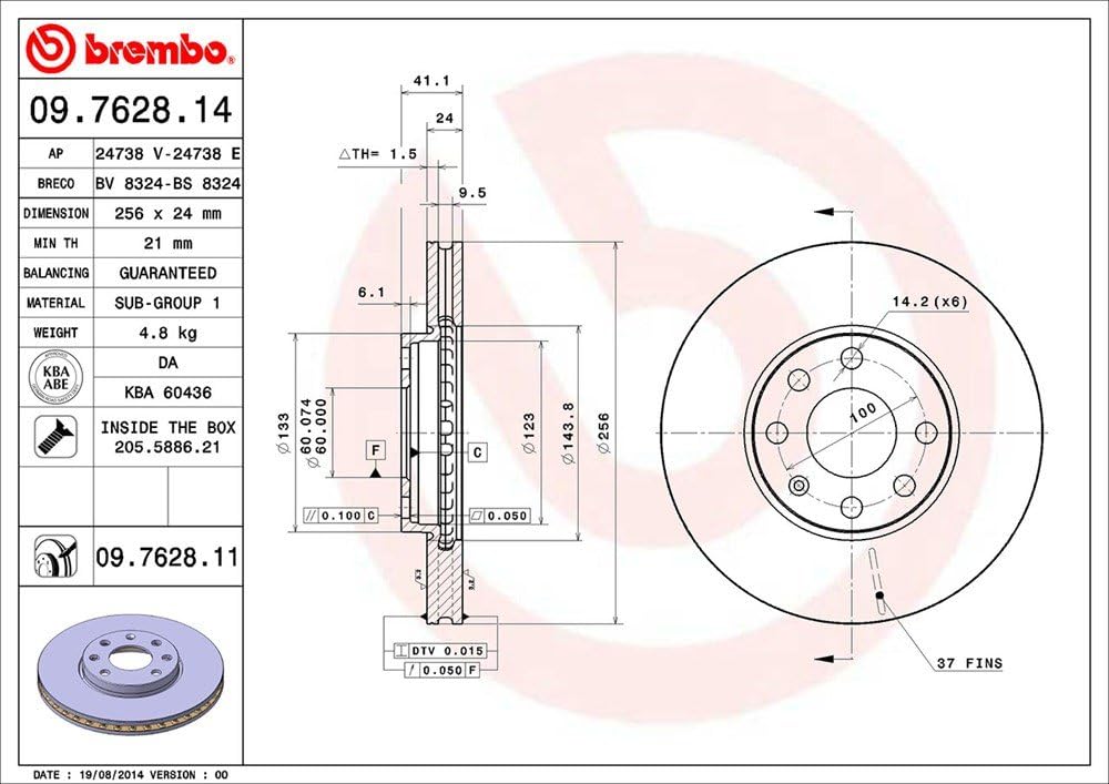 Brembo 09.7628.11 COATED DISC LINE Bremsscheibe - Paar