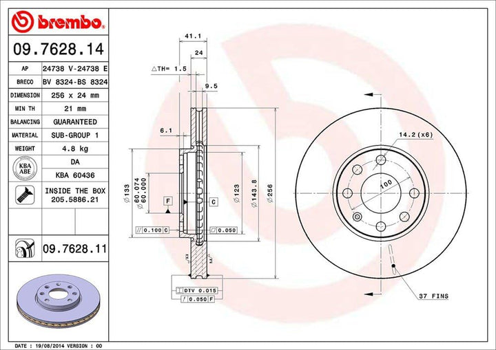 Brembo 09.7628.11 COATED DISC LINE Bremsscheibe - Paar
