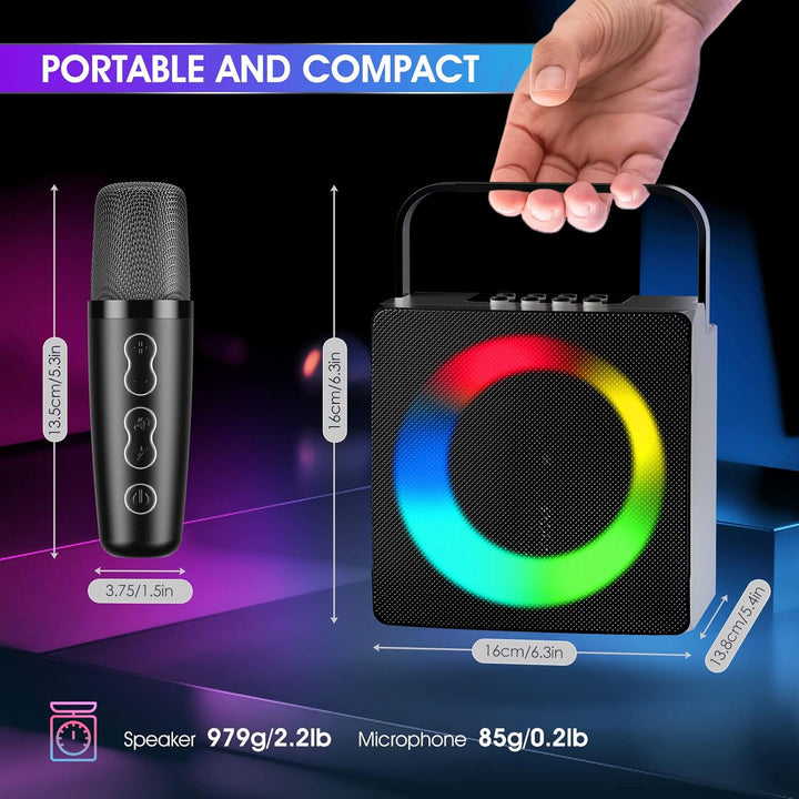 GJCrafts Karaoke Machine mit LED-Licht, Bluetooth Karaoke Lautsprecher mit 2 Drahtlosen Mikrofonen,