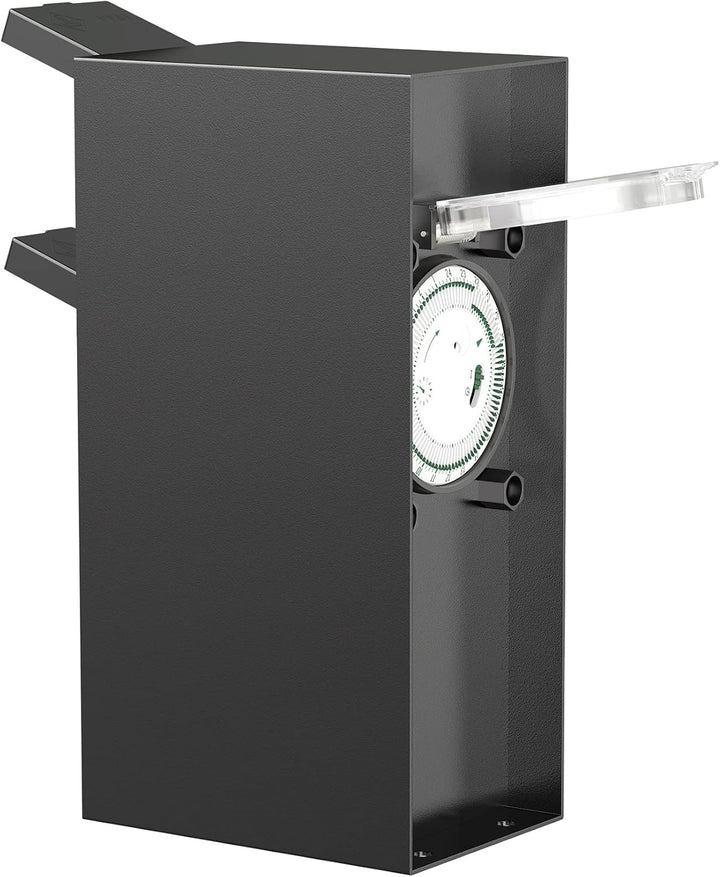 ledscom.de Garten Steckdosensäule POMI für aussen, IP44, Timer/Zeitschaltuhr, 2-Fach, schwarz, eckig