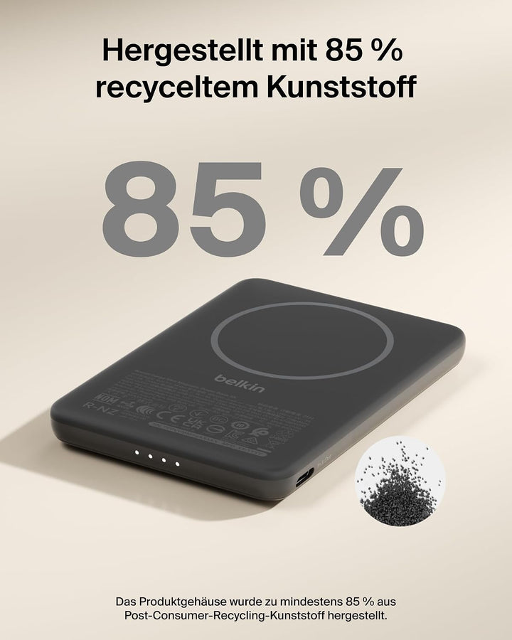 Belkin BoostCharge 5000mAh Magnetische Power Bank, USB-C-Port – Schwarz | 5K Powerbank Kabellos, Mag