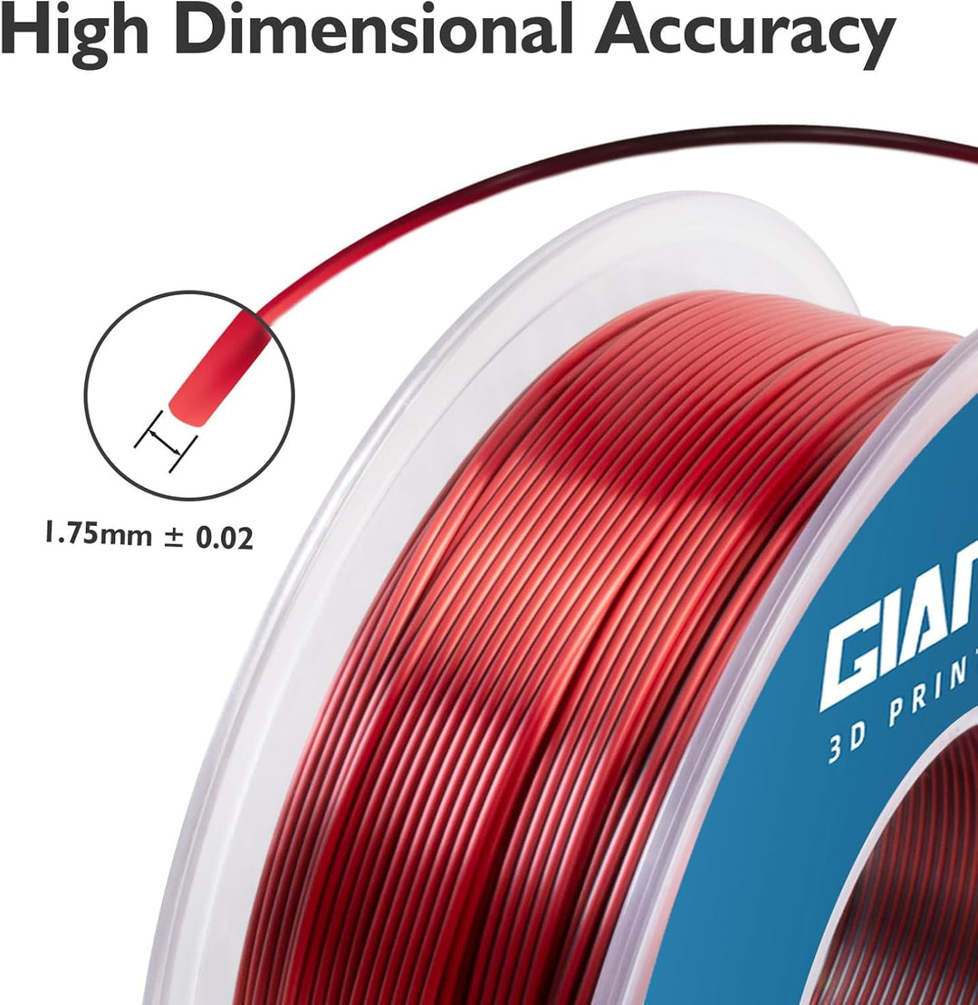 GIANTARM Dual Silk PLA Filament 1.75 mm, 3D Drucker PLA Silk Filament 1 kg/Spule, zweifarbig Rot+Sch