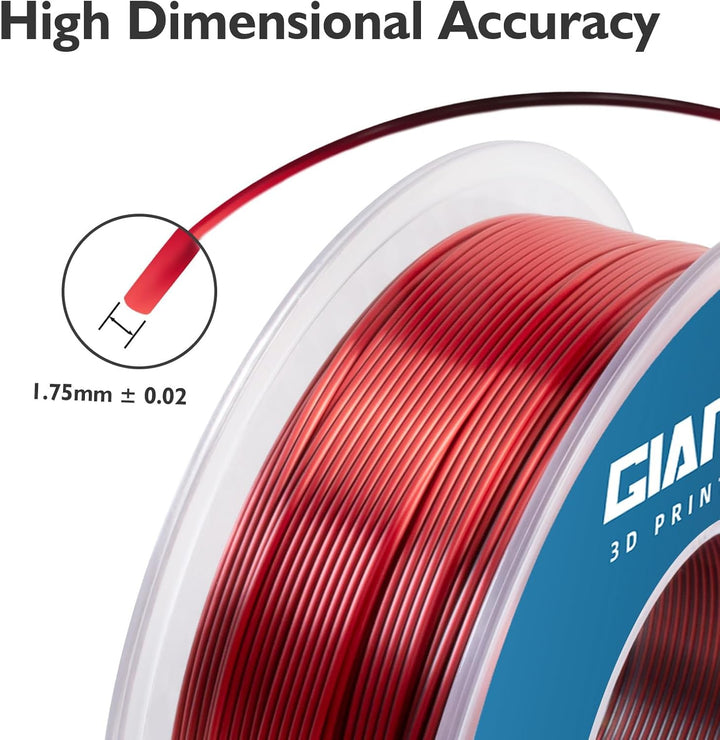 GIANTARM Dual Silk PLA Filament 1.75 mm, 3D Drucker PLA Silk Filament 1 kg/Spule, zweifarbig Rot+Sch