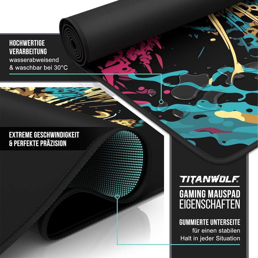 CSL-Computer TITANWOLF - XXL Speed Gaming Mauspad 900 x 400mm - XXL Mousepad - Tischunterlage Large