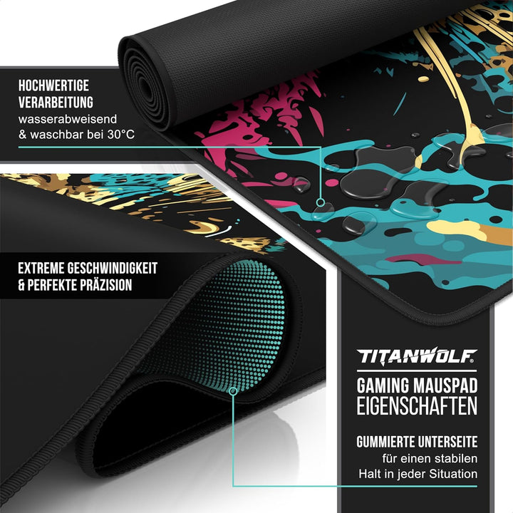 CSL-Computer TITANWOLF - XXL Speed Gaming Mauspad 900 x 400mm - XXL Mousepad - Tischunterlage Large