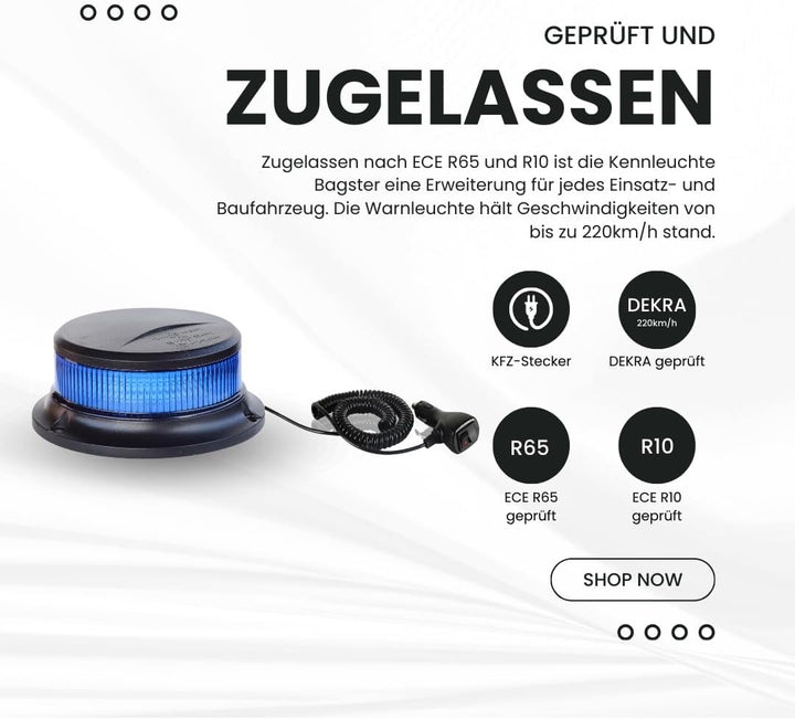 Raptors LED Technik 220km/h DEKRA geprüft | Kennleuchte Bagster ECE R65-10-30V DC Rundumleuchte für
